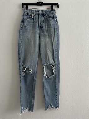 Zara Light-Med Wash Distressed Mom Jeans